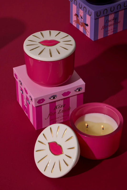 Charmed Pink Glass Candle with Lips Lid - Smoked Cherry | Valentine’s Edition