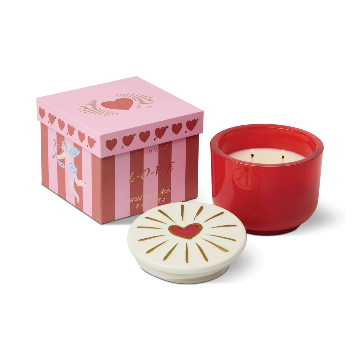 Charmed Red Glass Candle with Heart Lid - Wild Fig & Rose