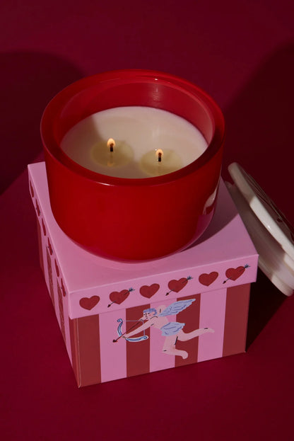 Charmed Red Glass Candle with Heart Lid - Wild Fig & Rose