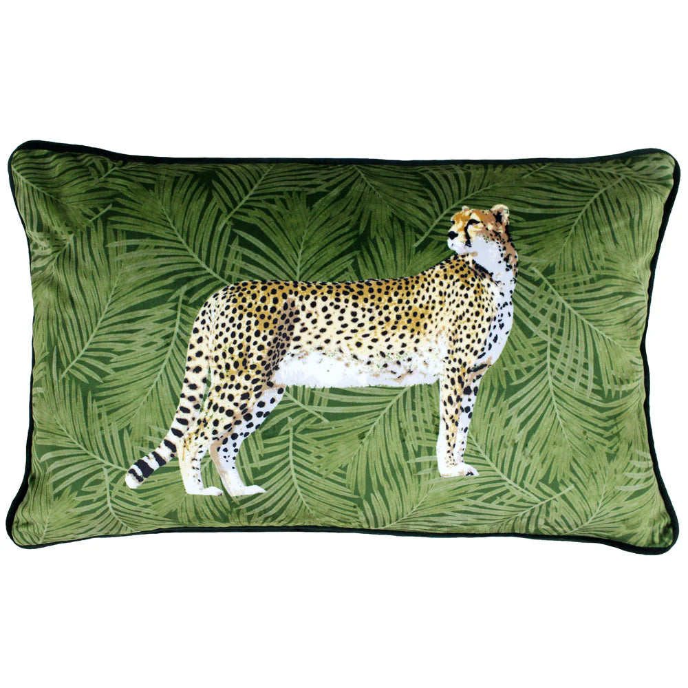 Cheetah Forest Velvet Rectangular Cushion - Green