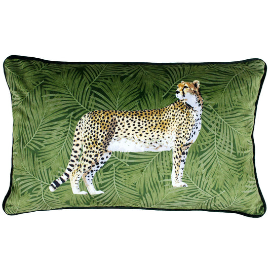 Cheetah Forest Velvet Rectangular Cushion - Green