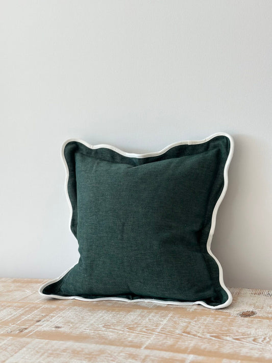 Chloe Dark Green Scalloped Edge Cushion