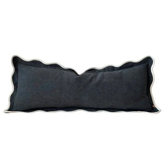 Chloe Navy Scalloped Edge Bolster Cushion