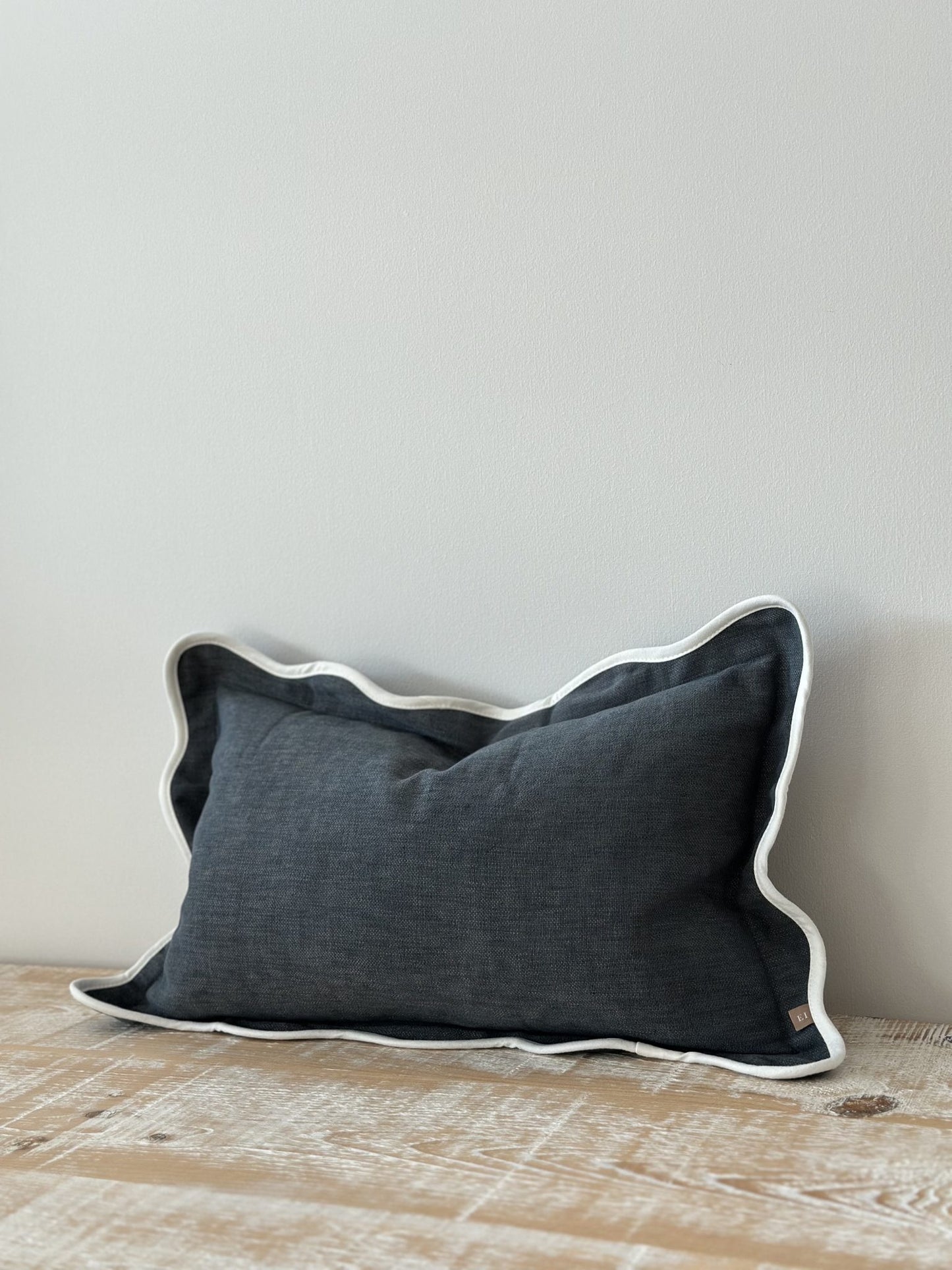 Chloe Navy Scalloped Edge Rectangular Cushion