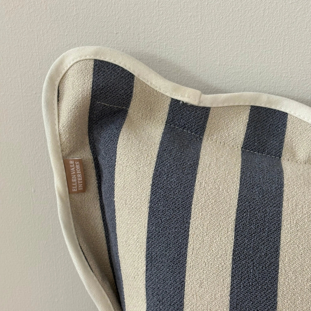 Chloe Navy Stripe Scalloped Edge Rectangle Cushion