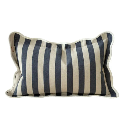 Chloe Navy Stripe Scalloped Edge Rectangle Cushion