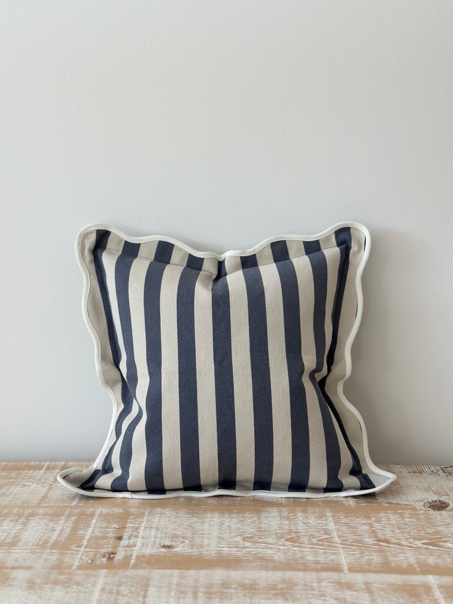 Navy Stripe Scalloped Edge Cushion