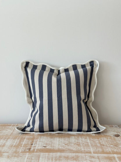 Navy Stripe Scalloped Edge Cushion