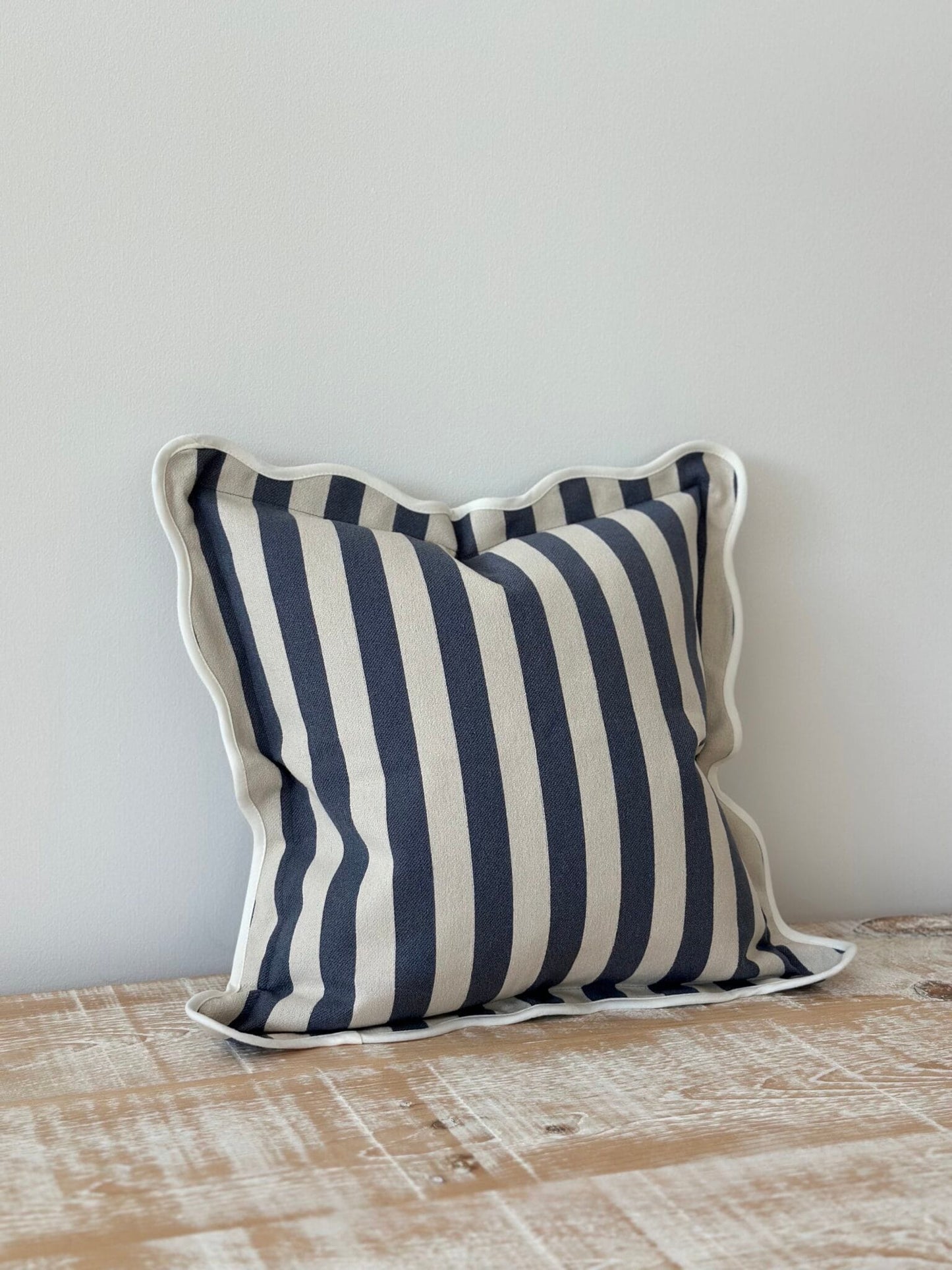 Navy Stripe Scalloped Edge Cushion