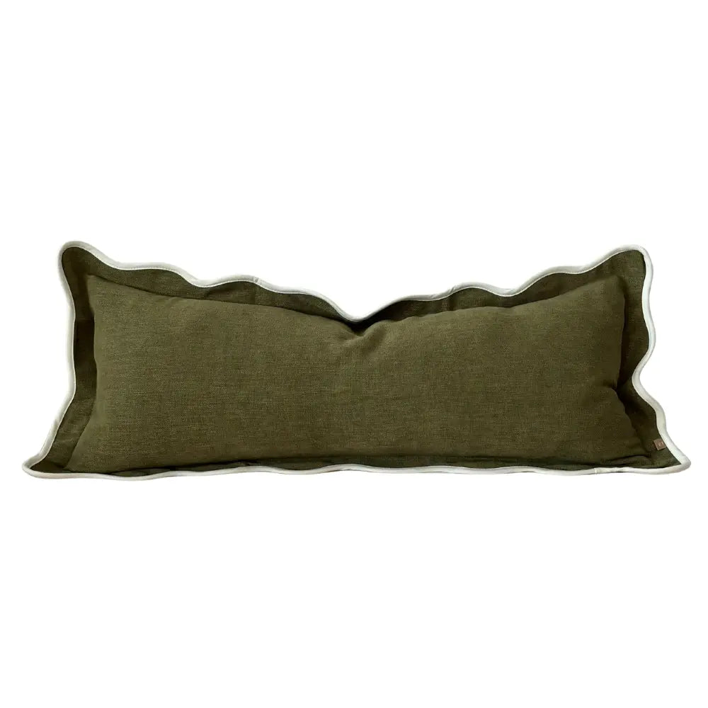 Chloe Olive Scalloped Edge Bolster Cushion