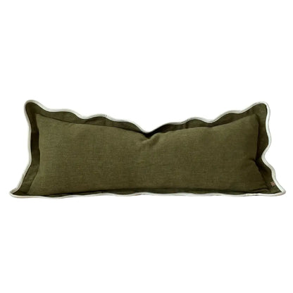 Chloe Olive Scalloped Edge Bolster Cushion