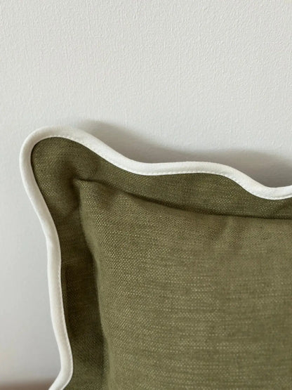 Chloe Olive Scalloped Edge Bolster Cushion