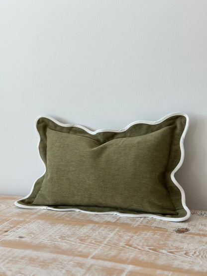 Chloe Olive Scalloped Edge Rectangular Cushion