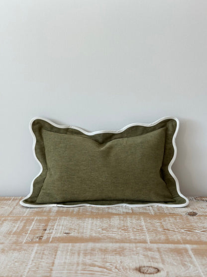 Chloe Olive Scalloped Edge Rectangular Cushion
