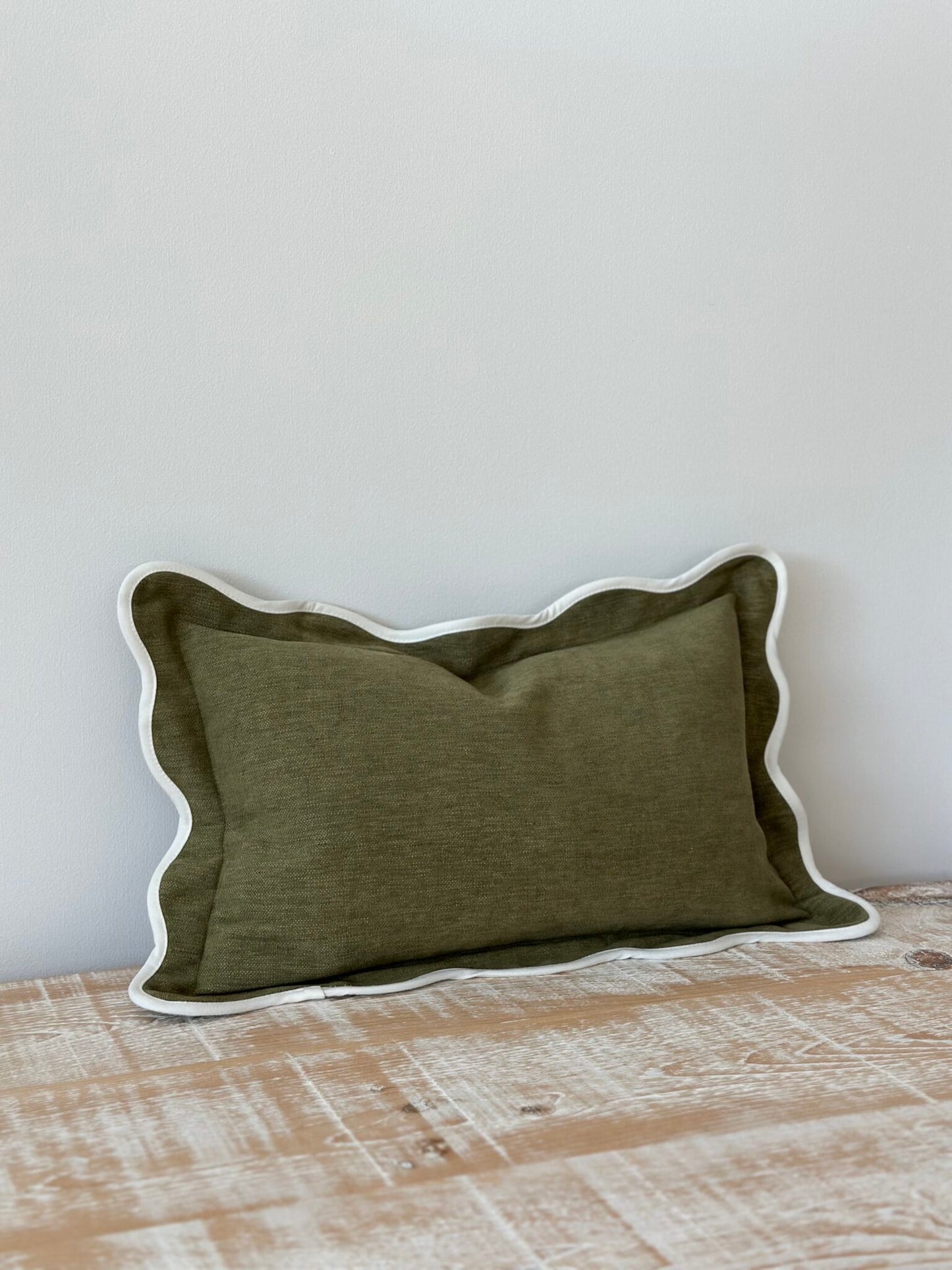 Chloe Olive Scalloped Edge Rectangular Cushion