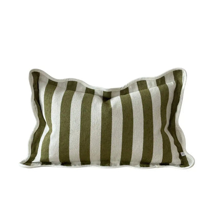 Chloe Olive Stripe Rectangular Scalloped Edge Cushion