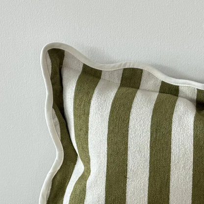 Chloe Olive Stripe Rectangular Scalloped Edge Cushion