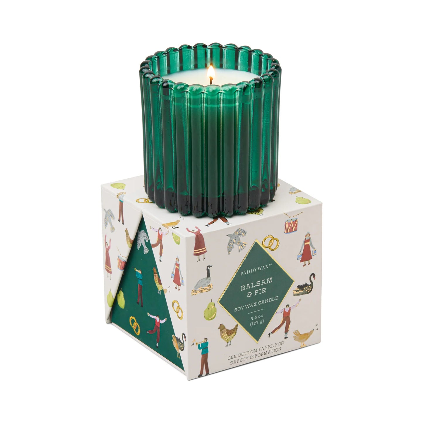 Christmas Ribbed Green Glass Candle - Balsam Fir