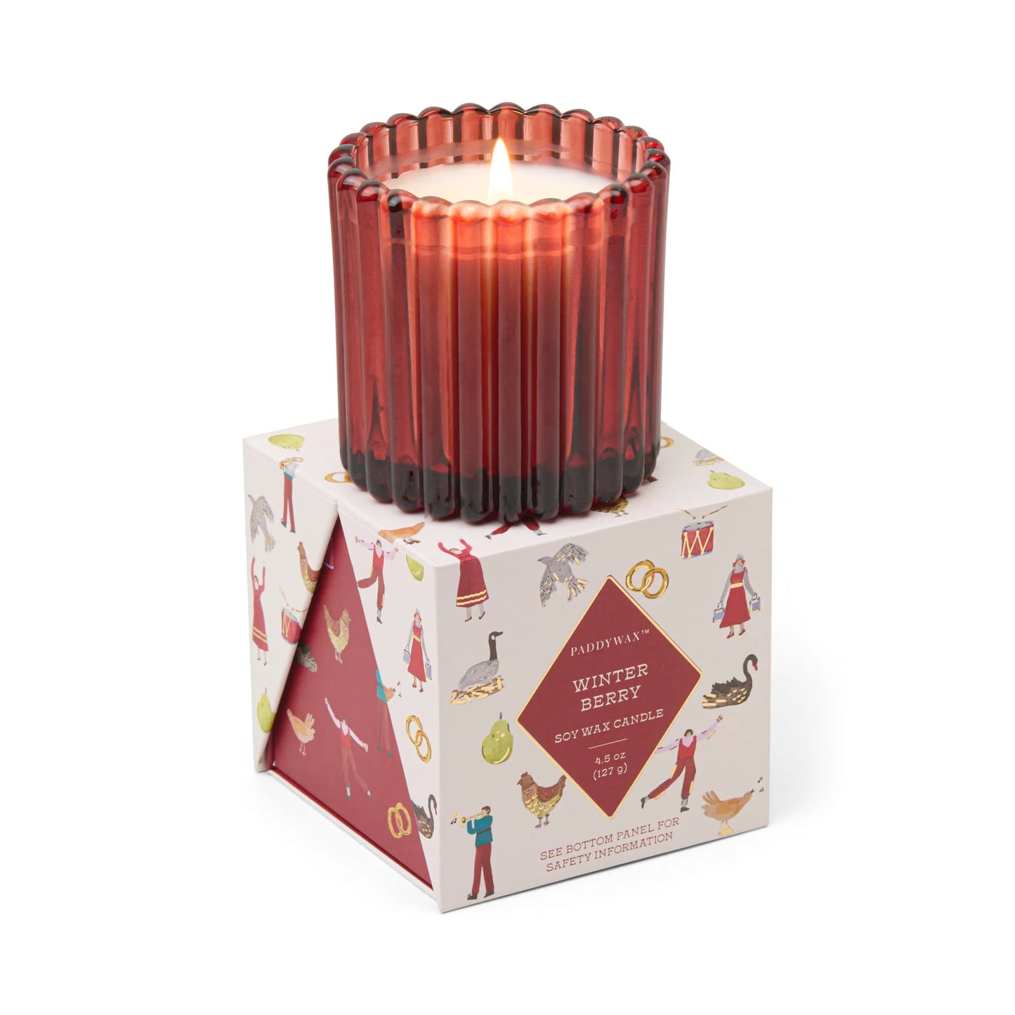 Christmas Ribbed Red Glass Candle Winter Berry