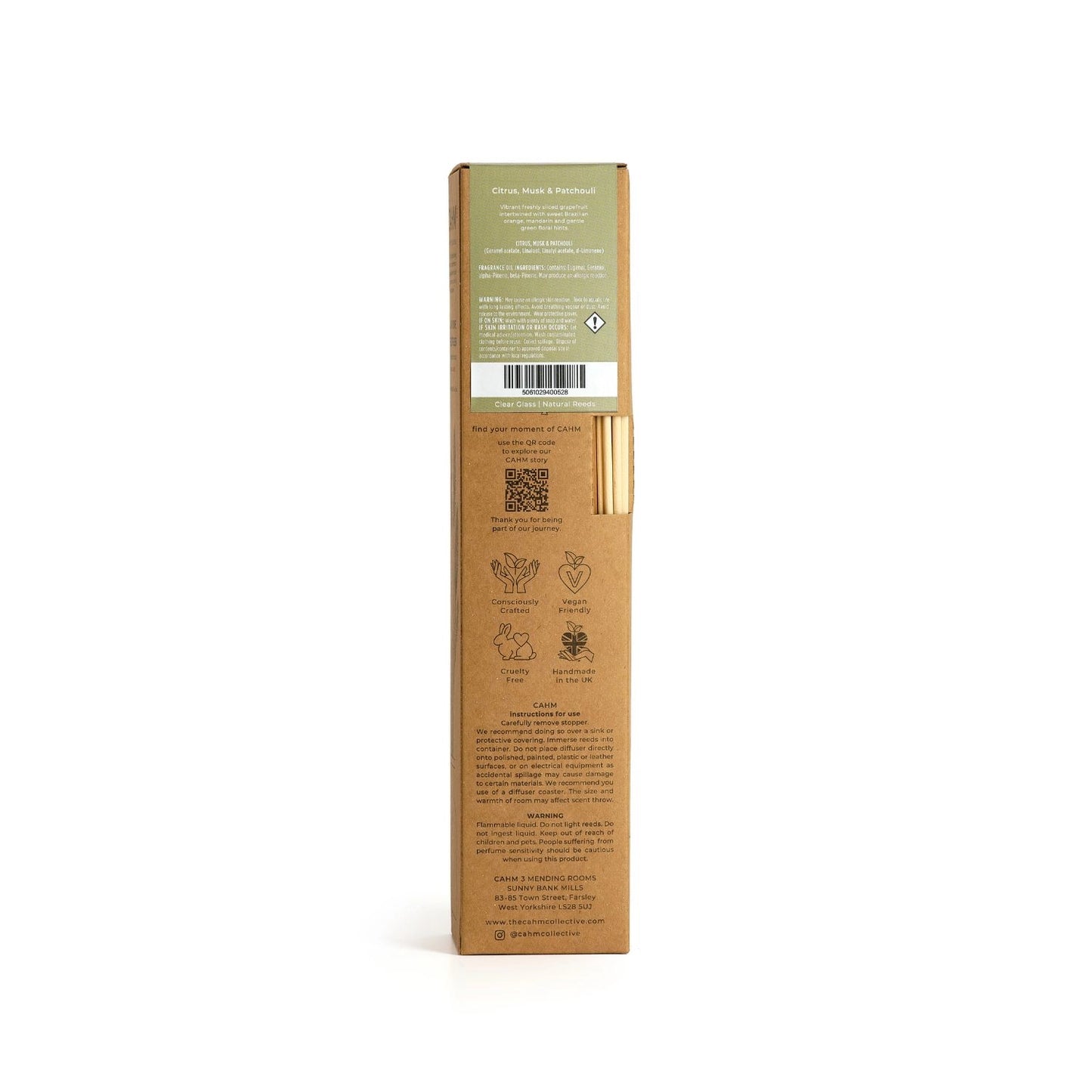 CAHM Citrus, Musk & Patchouli Clear Reed Diffuser