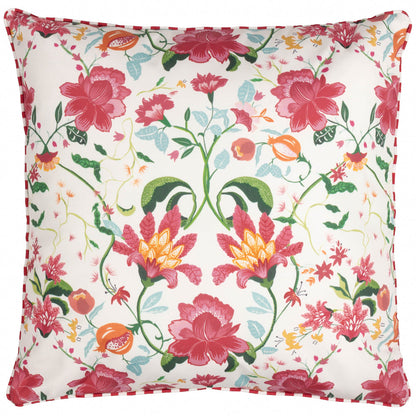 Floral Piped Outdoor Cushion - Candy Red