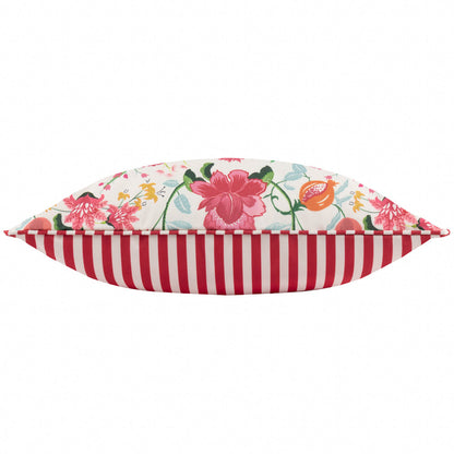 Floral Piped Outdoor Cushion - Candy Red