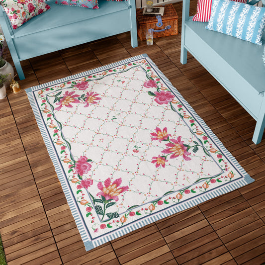 Floral Printed Outdoor Rug - Candy Red