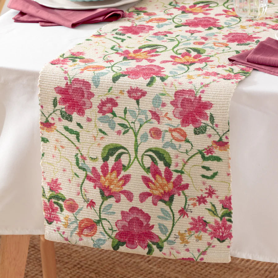 Floral Outdoor Table Runner - Candy Red