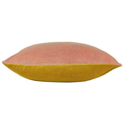 Contrast Velvet Cushion in Pink & Ochre