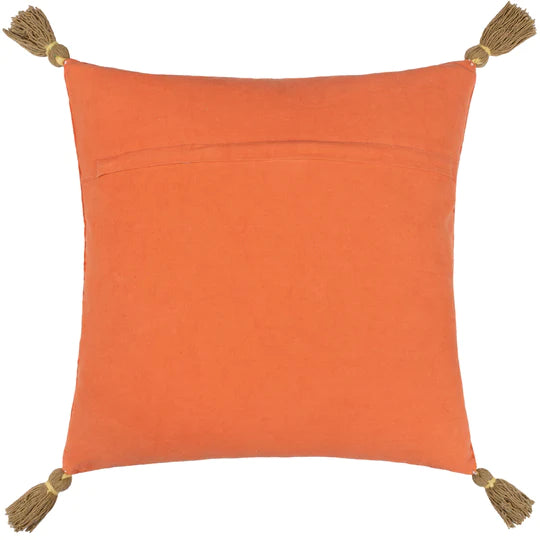 Coral Embroidered Crane Velvet Cushion