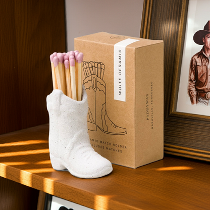 Cowboy Boot Match Holder White with 25 matches