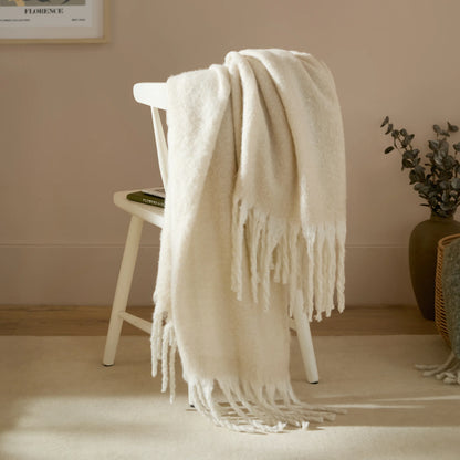 Cozy Woven Tasselled Throw – Ecru