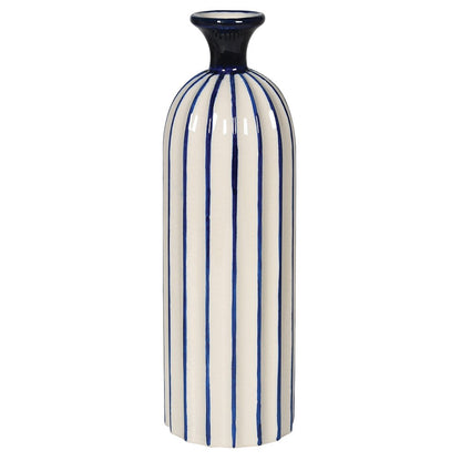 Blue and White Stripe Ceramic Vase