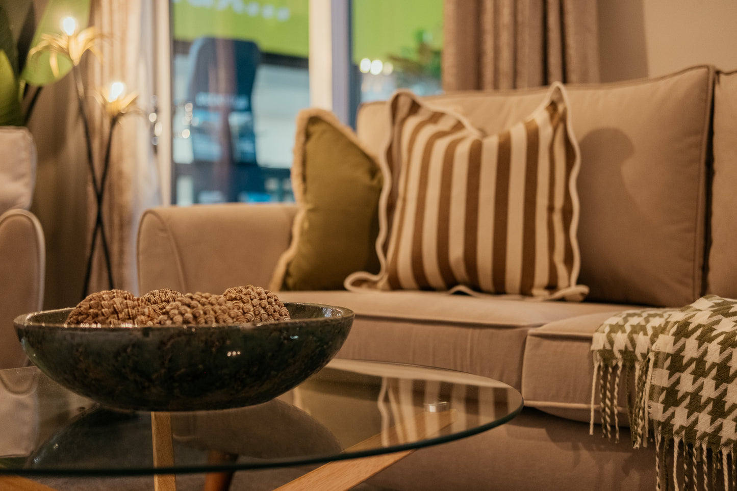 Brown Stripe Scalloped Edge Cushion