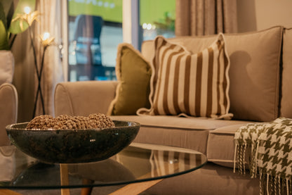 Brown Stripe Scalloped Edge Cushion