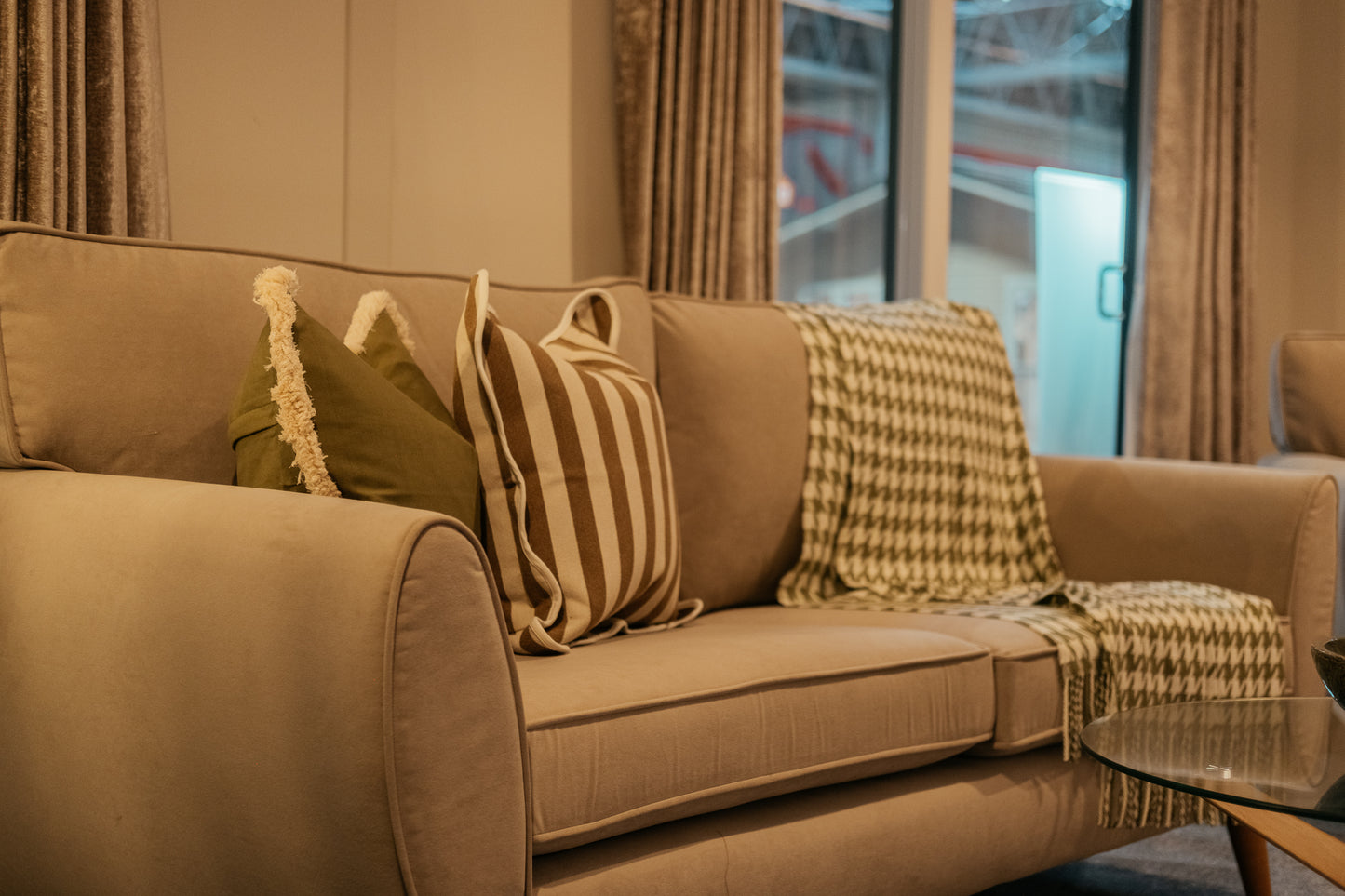 Brown Stripe Scalloped Edge Cushion