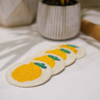 Set of 4 Beaded Lemon Coasters