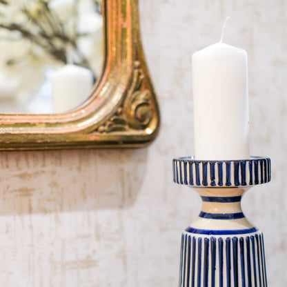 Blue and Cream Stripe Candle Holder