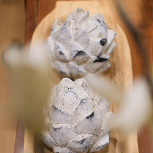 Distressed White Washed Artichoke Ornament