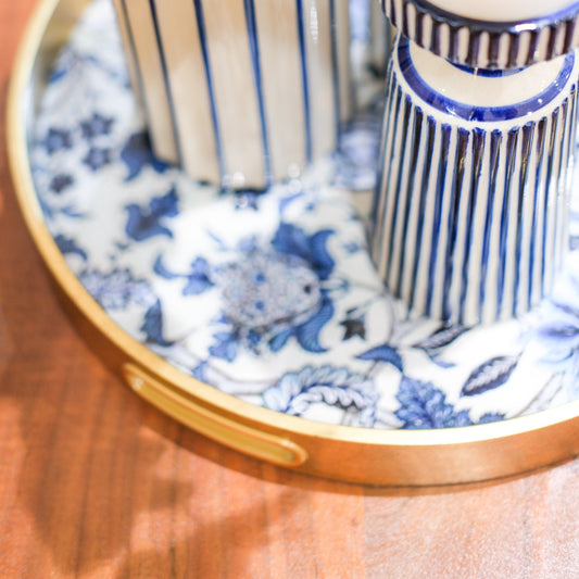 Blue and White Botanical Floral Tray