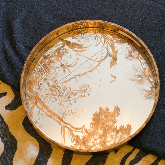 Antique Gold Grasses Mirrored Tray