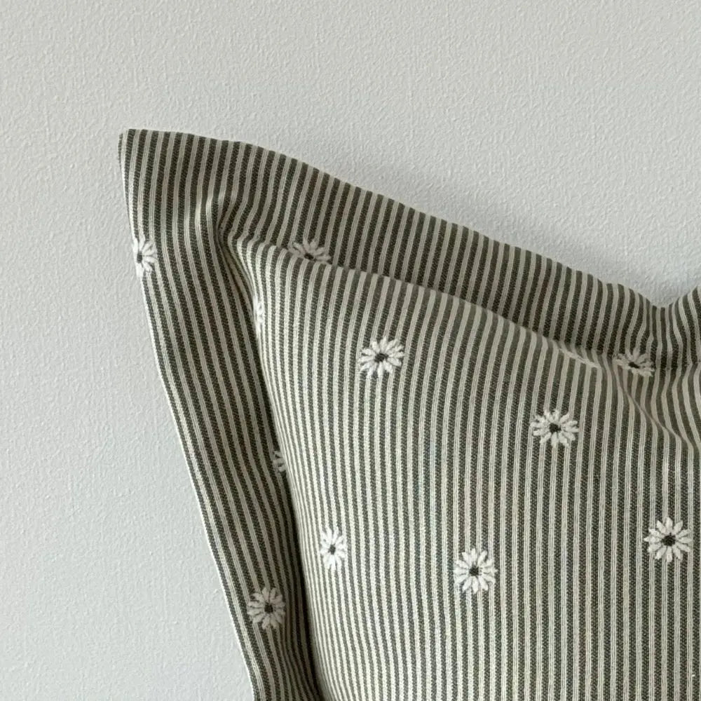 Daisy Sage and Cream Stripe Cushion