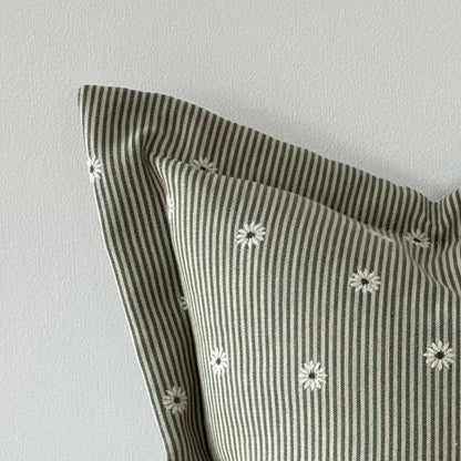 Daisy Sage and Cream Stripe Cushion