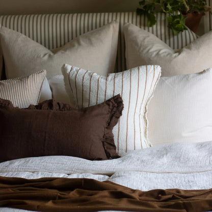 Dark Brown Rectangular Ruffled Linen Cushion