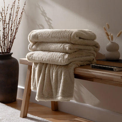 Double Sided Faux-Fur Throw - Natural