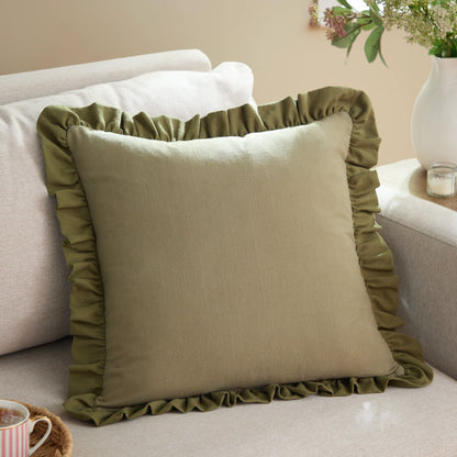 Effie 100% Cotton Ruffle Cushion - Sage Green