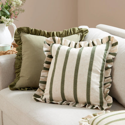 Effie 100% Cotton Ruffle Cushion - Sage Green