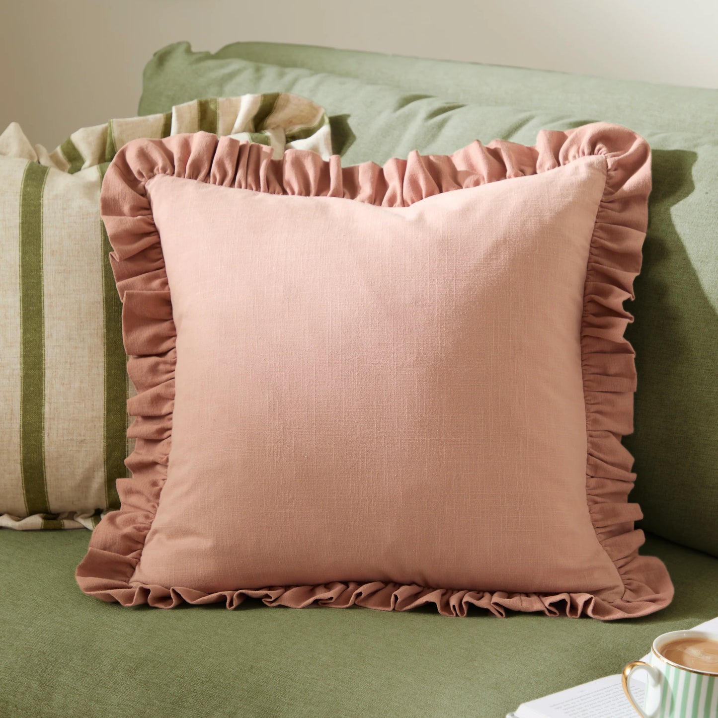Effie 100% Cotton Ruffle Cushion - Vintage Blush Rose