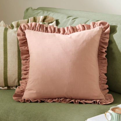 Effie 100% Cotton Ruffle Cushion - Vintage Blush Rose