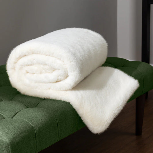 Faux Fur & Velvet Throw in Ecru